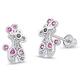 925 Sterling Silver Rhodium Plated Giraffe Cubic Zirconia Screwback Baby Girls Earrings