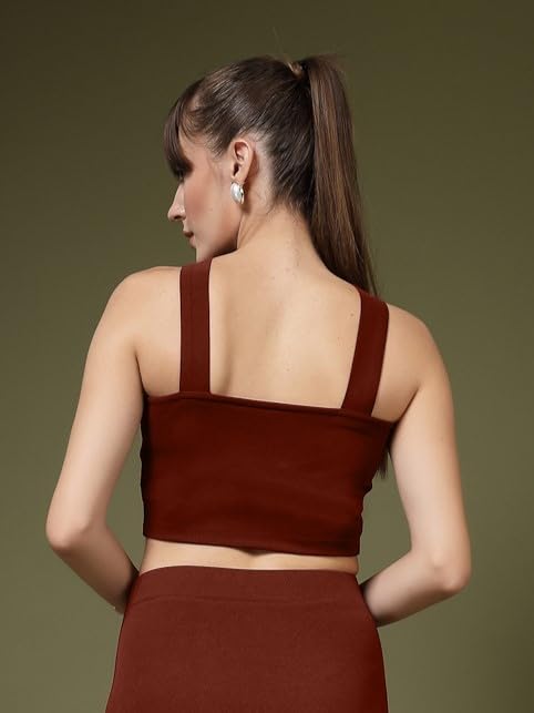 Image of OOMPH! Women Stretchable Relaxed Fit Crop Top With Stylised Shoulder Straps