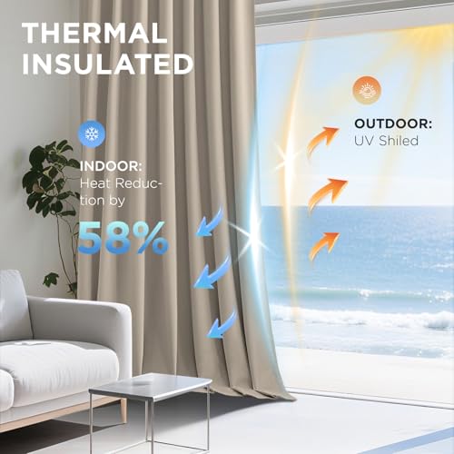 Image of Joydeco Beige 100% Blackout Curtains 102 Inch 2 Panels, Luxury Thermal Beige Velvet Curtains for Bedroom Living Room, Soundproof Blackout Window Drapes, Rod Pocket & Back Tab (52W x 102L)