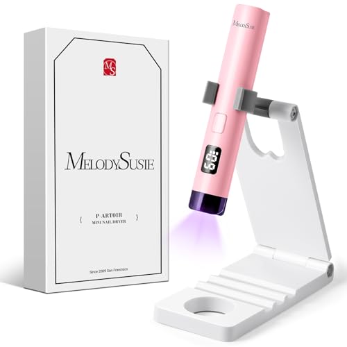 Image of MelodySusie Handheld UV Light for Gel Nails with Stand, Mini Portable Cordless Nail Lamp with LCD Display, Eye-Protective Cover, Flash Curing for Glue Pink