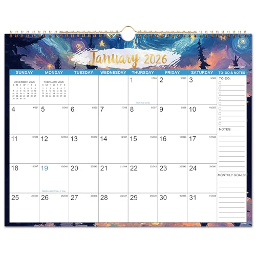 2026 Calendar - 2026 Wall Calendar, January 2026 - December 2026, 15' x 11.5', 12 Monthly Wall Calendars, Twin-Wire Binding + Hanging Hook + Thick Paper + Julian Dates - Starry Skies