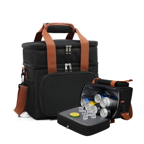 Bolsa Térmica Com Alça Transversal 2 Compartimentos Marmita Lancheira Trabalho Passeio E-ShopCenter (Preta)