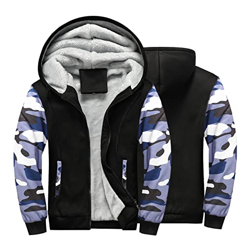 Yusealia Männliche Herbst- und Winter--Verdickung Plus Size Warm Cardigan Color Matching Camouflage Zipper Hooded Sweater With Pockets Kappe Cover