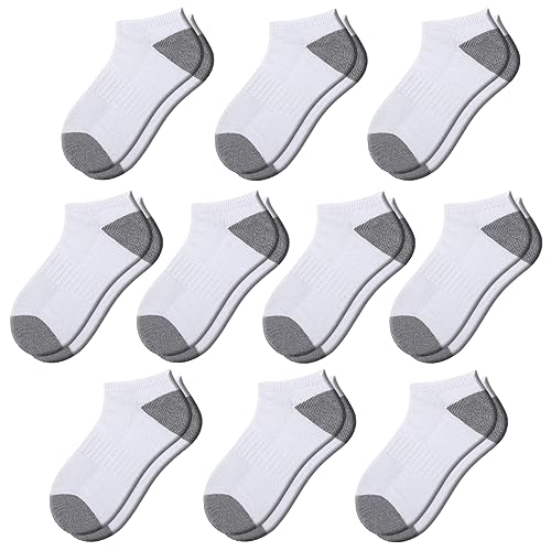 Comfoex 10 Pairs Boys Socks 4-6 6-8 8-10 Years Old Low Cut Ankle Athletic Socks For Kids Short Half Cushioned Socks