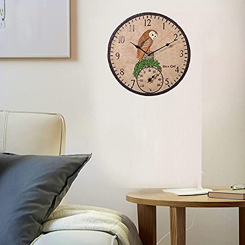 Tuinklok weerbestendige buitenklok tuin, retro hars wandklok met thermometer voor binnen en buiten mute tuin klokken… - Image 4