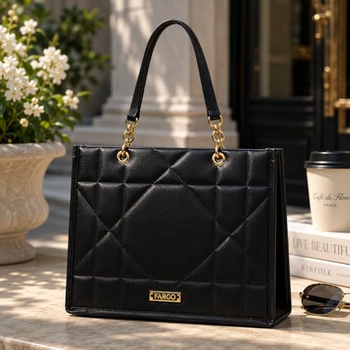 Image of Fargo Matrix Tote Bag for Women | Vegan Leather Handbag with 15-Inch Laptop Compartment, Smooth Zip | Stylish Office, College & Daily Use Tote | Made in India