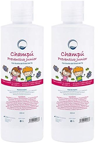 Champú Preventivo Antipiojos con Aceite de Arbol de Te 300 ml - Previene y Protege contra los Piojos - Apto para Cuero Cabelludo Sensible - Farmacéutico (Paquete de 2)