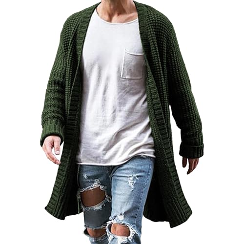 Mens Open Front Overcoat Cardigans Slim Fit Casual Knitted Sweater Long Sleeve Cardigan for Men