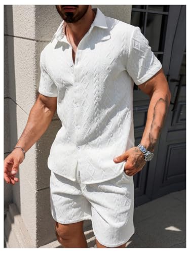 Men's 2 Piece Beach Vacation Outfits Short Sleeve Button Down Shirt and Shorts Clothing Set3