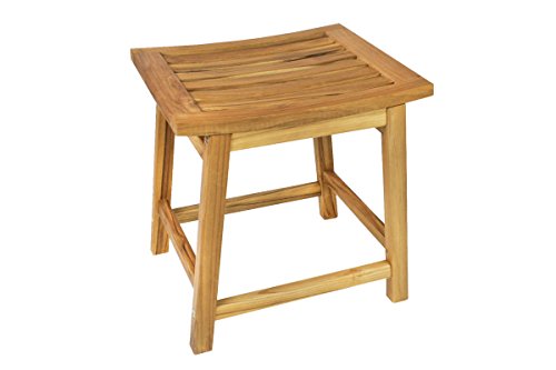 18 Inch Wooden Saddle Seat Shower Stool, Backless Low Satori Style