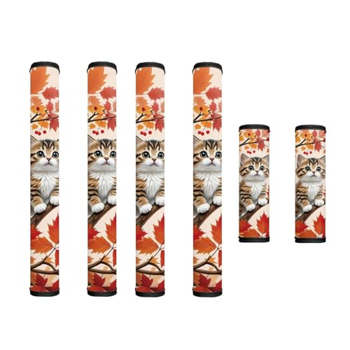 Image of 6 Pcs Refrigerator Microwave Door Handle Covers Electrical Appliances Handle Protector Keep Clean and Protected from Oil Stains, Fingerprints, Liquids, Cat Maple Leaf Fall Decorations