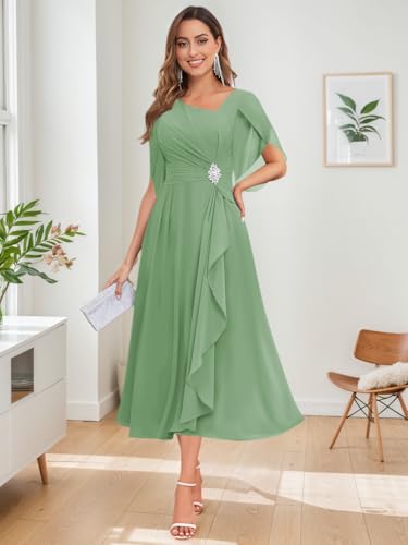 Tea Length Mother of The Bride Dresses for Women Chiffon Wedding Guest Dress4