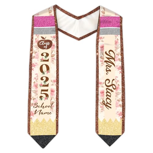 MonkeyVan Personalized Teacher Graduation Stole 2025,Custom Pencil Graduation Stole for Teachers,Class of 2025 Teacher Sash S291