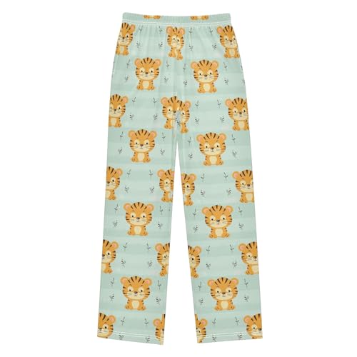 Cute Tiger Long Pajama Pants Elastic Waist PJ Bottoms with Pockets S A1130112
