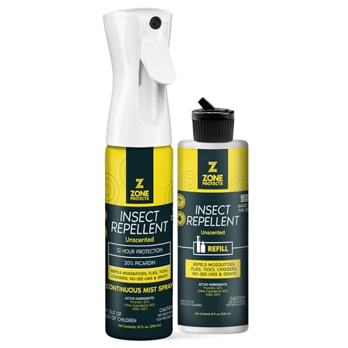 Zone Protects Unscented Picaridin Insect Repellent Spray Bundle 10oz Mistosol Continuous Spray + Refill 20% Picaridin Mosquito Tick Chigger Insect Protection; 12 Hours