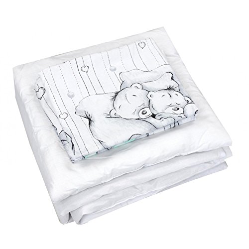 TupTam Baby Beddengoed voor Kinderwagen en Wieg 4-delig , Knuffelbeertjes Grijs / Munt, 80x80 cm - Afbeelding 5