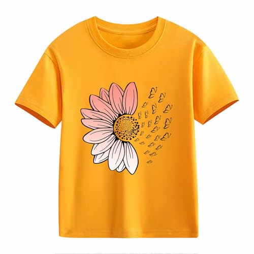 Girls Loose Fit Sunflower Graphic T Shirts Short Sleeve Crewneck Cute Pattern Printed Tops Kids (B-Yellow, 12-13 Years)2