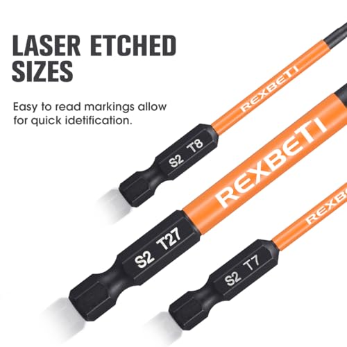 REXBETI 12 Piece Torx Head Screwdriver Bit Set, 1/4 Inch Hex Shank S2 Steel M...