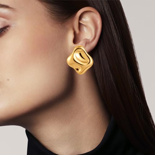 Atgdluk Chunky Gold Stud Earrings for Women - Dainty Geometric 14k Gold Plated Hypoallergenic Statement Earrings - Lightweight Fashion Jewelry Gifts - Image 8