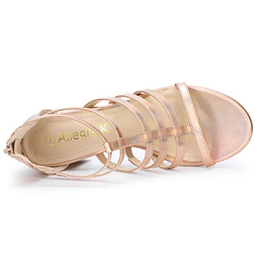 Allegra K Allegra K Women's Cage Strappy Gladiators Chunky Heels Gradient Rose Gold Sandals - 7.5 M US