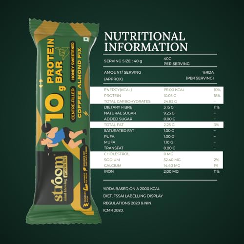 Image of STROOM Asia's First Centre Filled Protein Bars | 10g Protein (6 Bars, 45 Grams Each) | Coffee Almond Fix | Protein Bars Muscle Growth & Repair | Source of Fibre & Iron | No Artificial colors l 100% Premium Protein