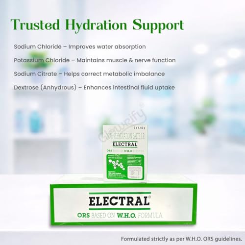 Image of ELECTRAL Oral Rehydration Salts I.P. | Regular Unflavor | WHO Formula | Pack of 50 Sachets | 4.40 g Each