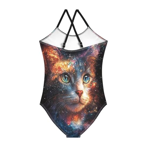 CaTaKu Girls One Piece Swimsuits Cat Galaxy Toddler Bathing Suit for Girls Kids Swimwear 3-10Y2