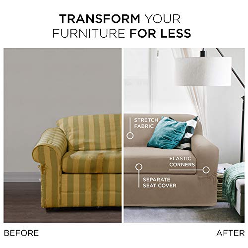 Maytex Pixel Ultra Soft Stretch Sofa Slipcover, 2-Piece, Sand #TOP2