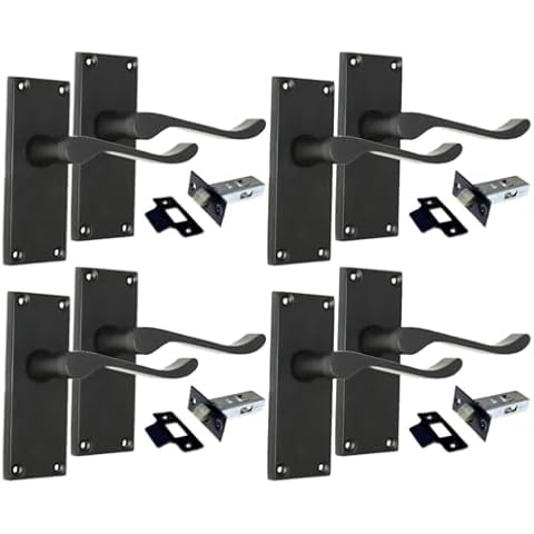Victorian Style Matt Black Scroll Door Handle Set Cover