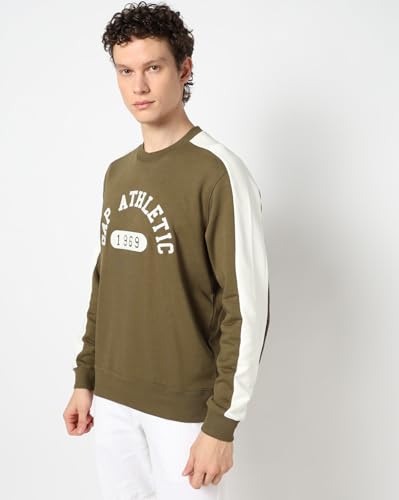 Image of Gap Men Stylised Full Sleeves Crew Neck Cotton Blend Sweatshirt