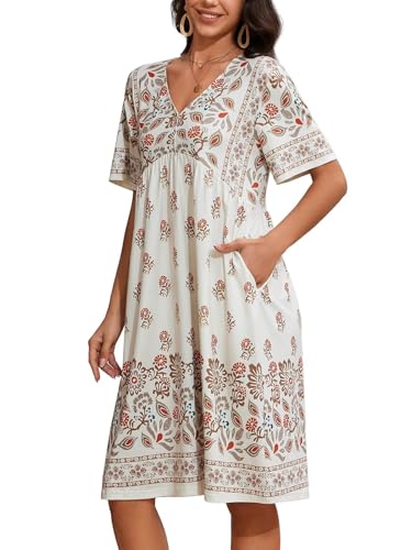 Image of CRIPOM Womens House Dress Floral Print Nightgown with Pockets Mumu Dress S-3XL