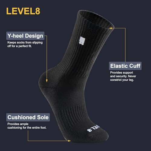 LEVEL8 Mens Work Crew Socks, Comfy Mid Calf Dress Socks, Moisture Wicking, Running and Exercise, 6 Pairs3