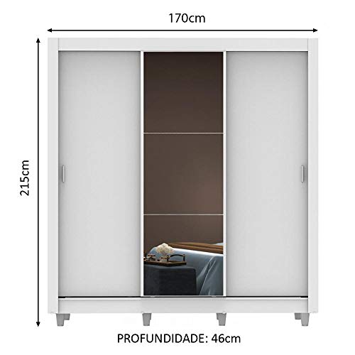 Guarda Roupa Casal Madesa Mônaco 3 Portas de Correr com Espelho com Pés - Branco