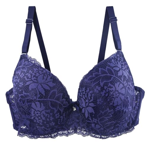 Soutien-Gorge Dentelle Femme Sous-Vêtements Élastiques Confortables Bleu 36D