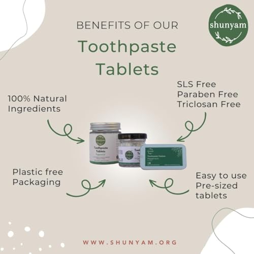 Image of Shunyam Toothpaste Tablets, Eco-Friendly, SLS Free, Paraben Free, Anti-Plaque, Travel Friendly, Teeth Whitening (60 Tablets) (Peppermint)