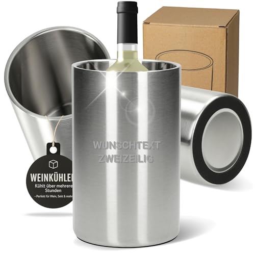 Enfriador de botellas personalizado 'Chill' – Enfriador de vino de doble pared de acero inoxidable – Enfriador de bebidas para vino, champán, cerveza, regalo para amantes del vino, amigos, padres, etc
