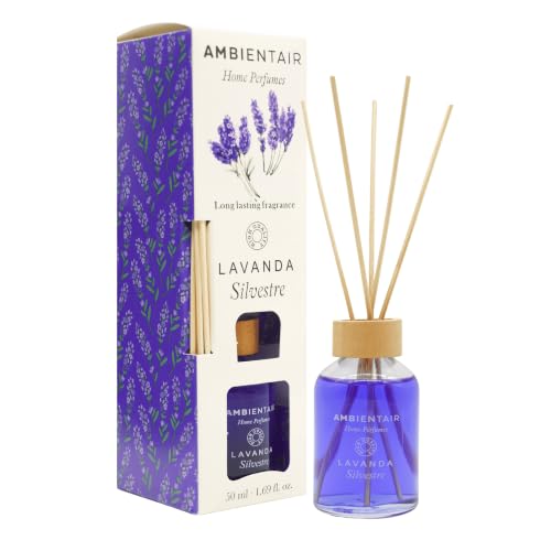 Ambientair Mikado Ambientador para Hogar, Aroma Lavanda, Cristal, Morado, 6 x 6 x 19 cm