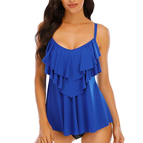 WIN.MAX Costume da Bagno a Due Pezzi Sexy Donna Tankini Canottiera Pantaloncino da Bagno Costume per Mare, Spiaggia, Piscina, Party, Vacanza (Blu, 38)