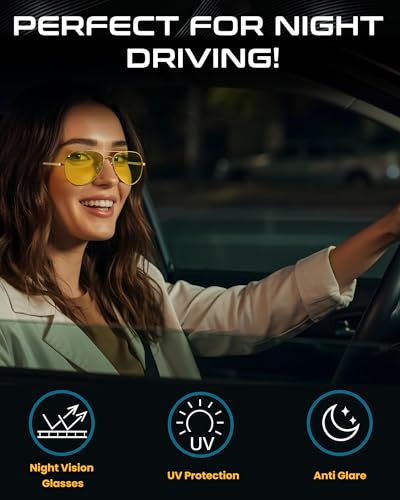 SODQW Aviator Night Vision Glasses Night Driving Anti Glare Glasses for women men, Yellow Lens for Night Time Glasses2