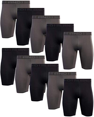 AND1 Mens Boxer Briefs - 10 Pack Performance Stretch Mens Underwear Long Leg Boxers for Men with Contour Pouch (Sizes: S-3XL)