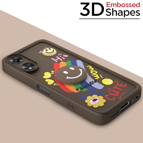 Image of Pikkme Back Cover for Oppo A78 5G | Soft Silicone| Cute Rainbow Smile & 3D Cartoon Flower Design | Shockproof Raised Camera Protection Bumper Case (Brown)