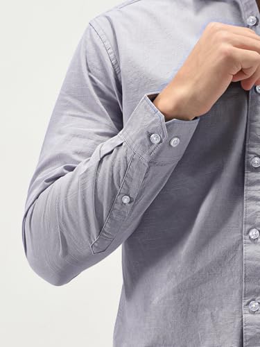 Image of Urbano Fashion Men's Cotton Full Sleeve Regular Fit Casual Solid Slub Shirt with Spread Collar