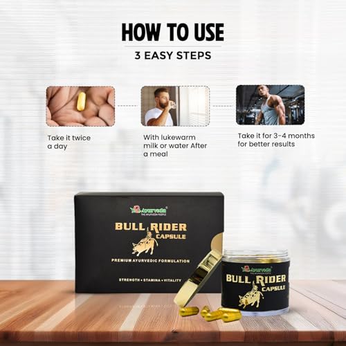 Image of A R Ayurveda Bull Rider Capsule For Strength, Stamina and Immunity| 100% Ayurvedic| Stamina Booster| Contains Shilajit, Ashwagandha and Vangbhashma|Premium Energy Booster Pack of 30