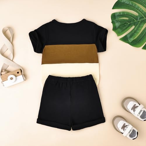 Image of Toddler Boy Clothes Baby Summer Outfit Patchwork Tee Shorts 12M-4T