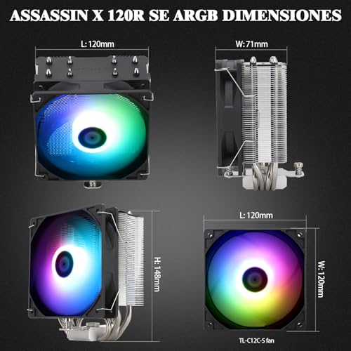 Thermalright Assassin X 120R SE ARGB CPU Air Cooler,120mm PWM Fan with 1550RPM, 25.6DBa, for AM4/AM5,Intel lga1150/1151/1200/1700/1851,148mm High