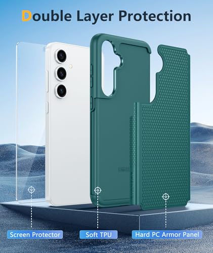 Image of FNTCASE for Samsung Galaxy S25-Plus Case: S24-Plus Dual Layer Heavy Duty Cell Phone Protective Cover Shockproof Rugged with Non-Slip Textured - Military Drop Protection Bumper Tough - 6.7 inch (Green)