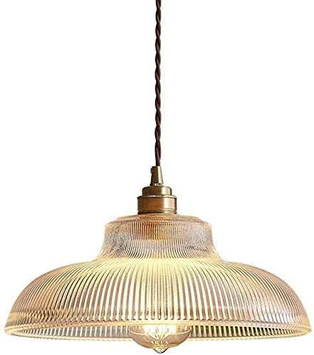 Lámpara de araña de cristal rústica nórdica, lámpara colgante de cúpula acanalada única con acabado de latón para cocina, lámpara colgante pequeña y moderna antigua para pasillo, comedor, sala de