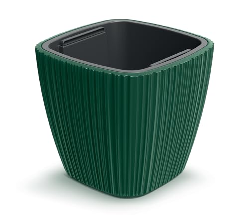Tymar Blumentopf Hoch für Innen & Außen, Übertopf Gross, Pflanzkübel ecking mit Einsatz, Blumenkübel aus Kunststoff_ORO Quadrat (40x40 cm/H=36 cm; Grün)