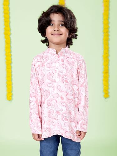 Image of KiddoPanti Boys 100% Cotton Ethnic Motif Printed Short Length Kurta