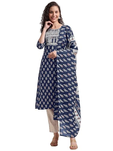 Image of MIRCHI FASHION Women's Straight Fit Pure Cotton Printed Kurta Set with Dupatta and Trouser